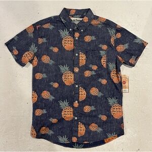 Urban Pipeline Hawaiian Shirt Mens Medium Pineapples Blue Button Down Skate Surf
